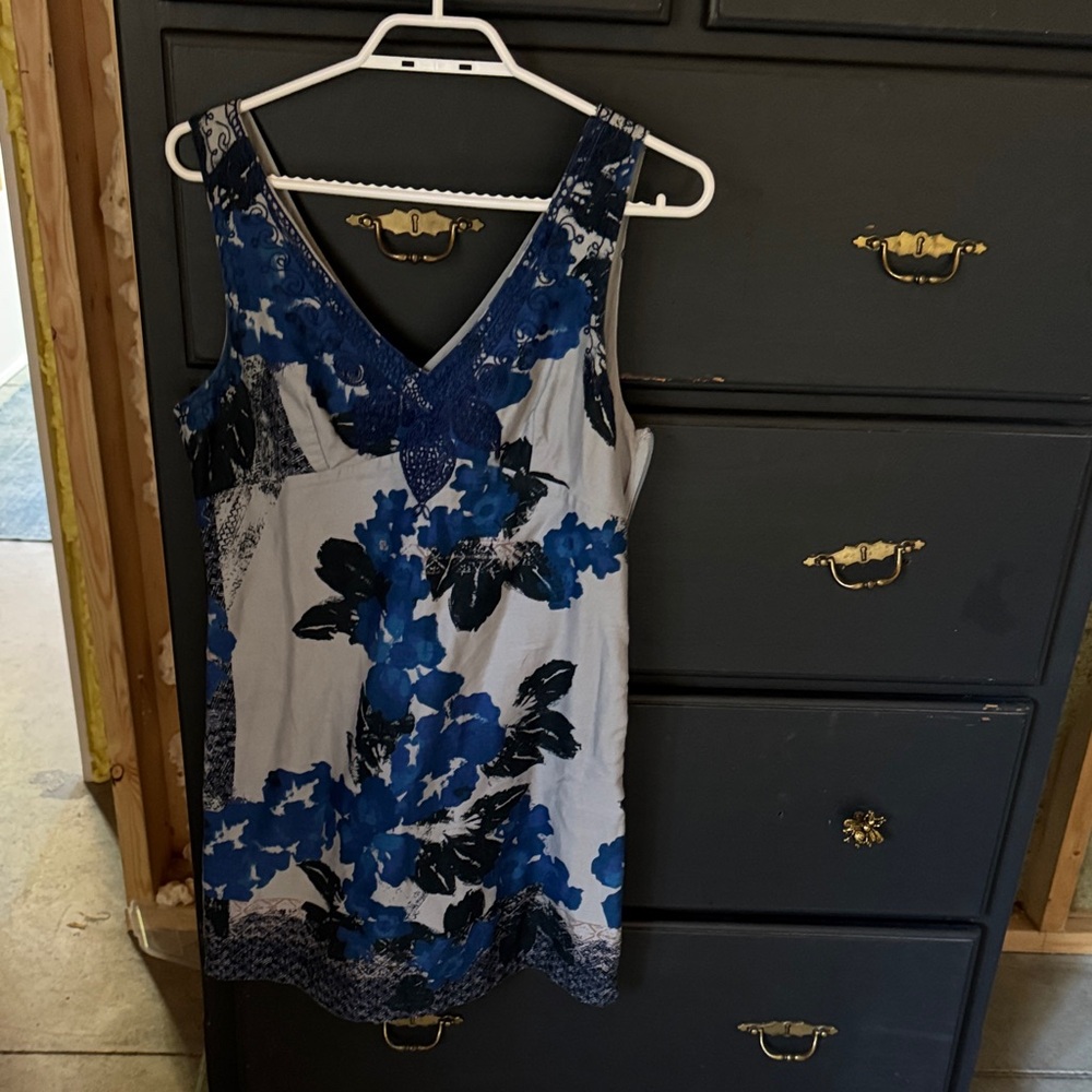 Free People Blue and Black Floral Mini Dress